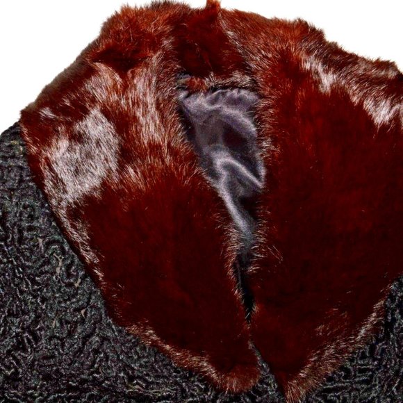 LUXURY PILE VINTAGE SZ M MEDIUM KARAKUL LAMB FUR MINK COLLAR SHORT COAT JACKET - Picture 5 of 8